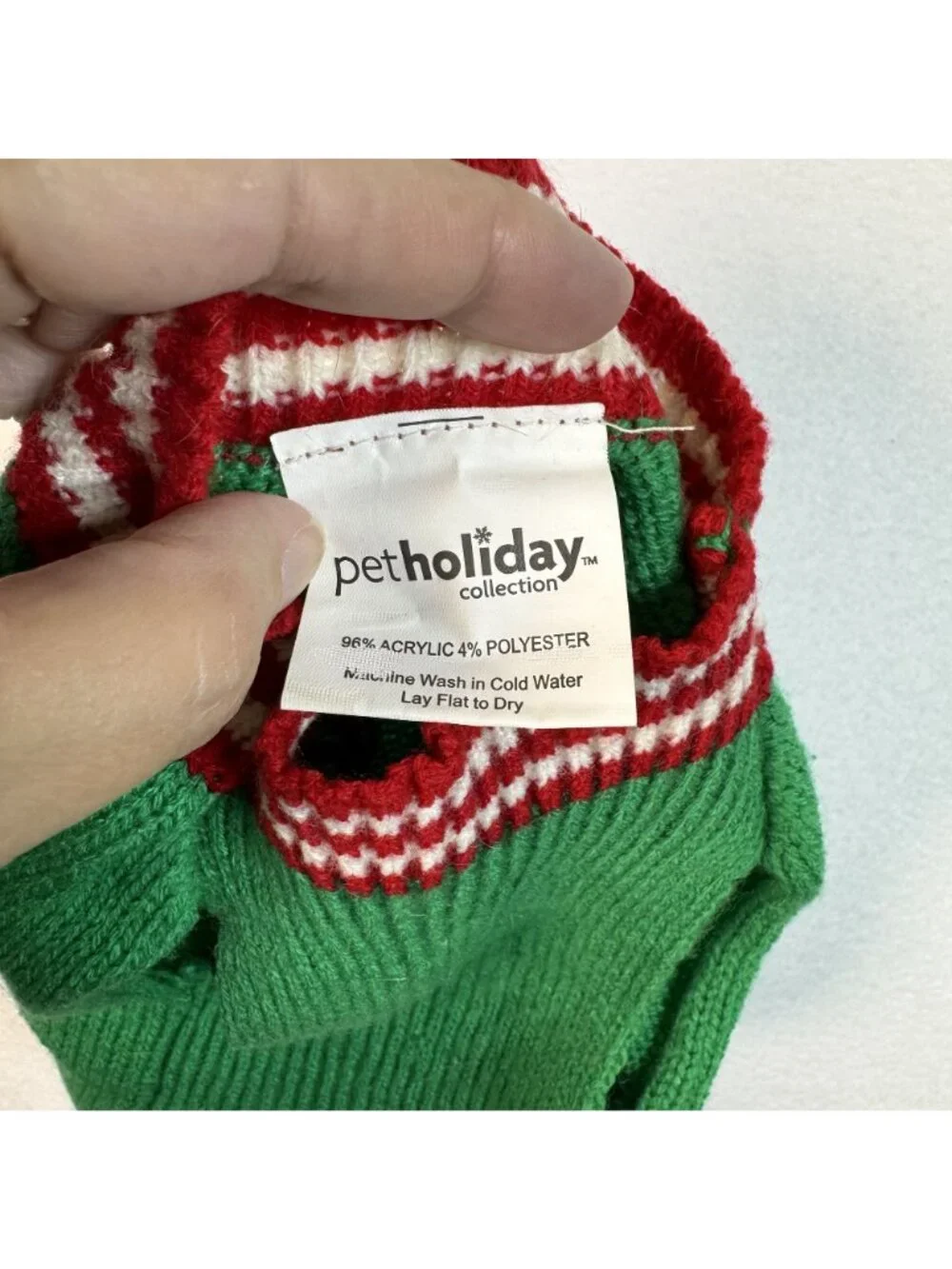 Pet Holiday Green Reindeer Dog Sweater With Candy Cane Embroidery Small